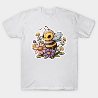 Charming Bee and Blossoms Illustration T-Shirt